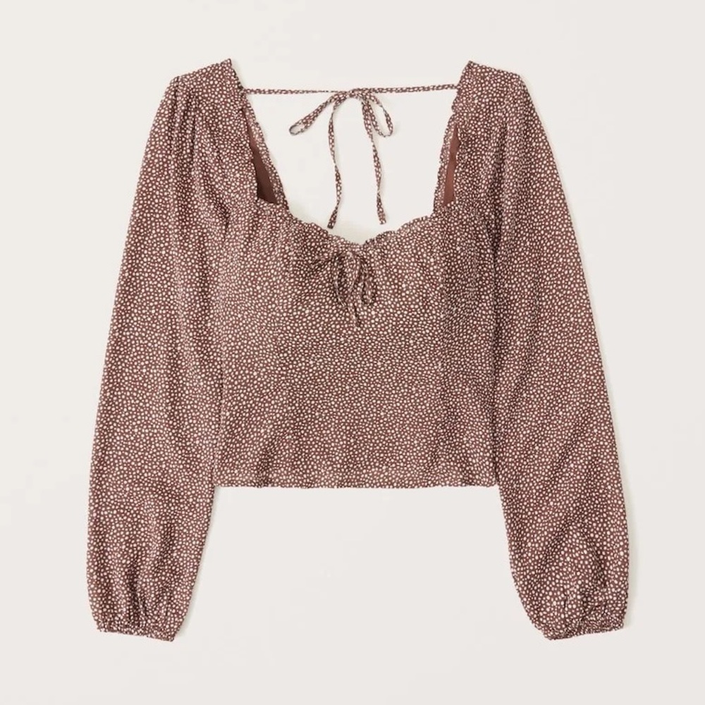 Abercrombie brown polka dot puff sleeve cropped top size XL